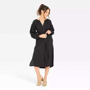 NWOT Universal Thread Women’s Gauze Balloon Long Sleeve Tie Front Shirtdress
